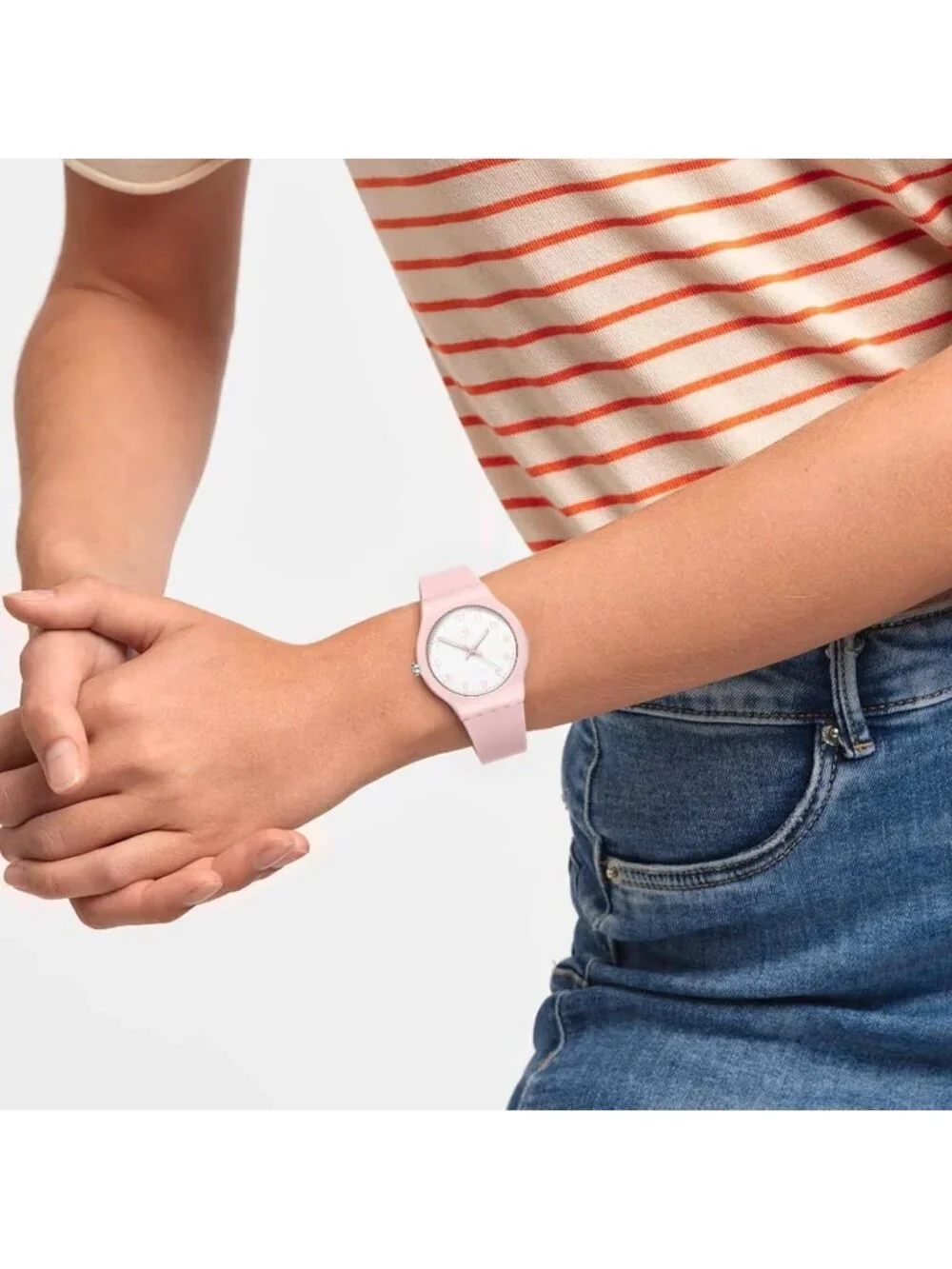 Ln Lenqin Women's Pink White Analog Quartz Leather Strap Waterproof Wrist Watch